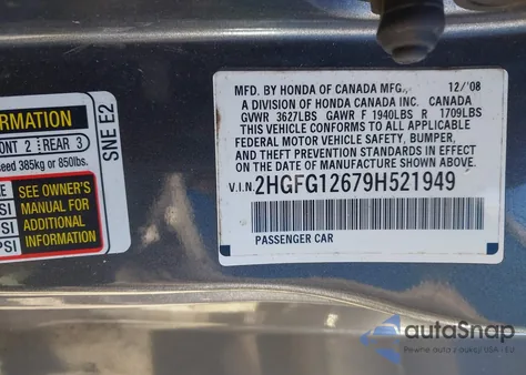 2009 Honda Civic Lx from USA, damaged, VIN 2HGFG12679H521949